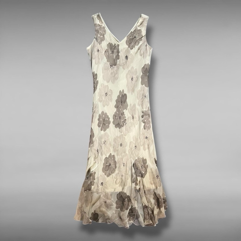 Vintage Y2K Floral Silk Slip Dress Sz 8 M Cottage Romantic Wedding 90s Fairy
